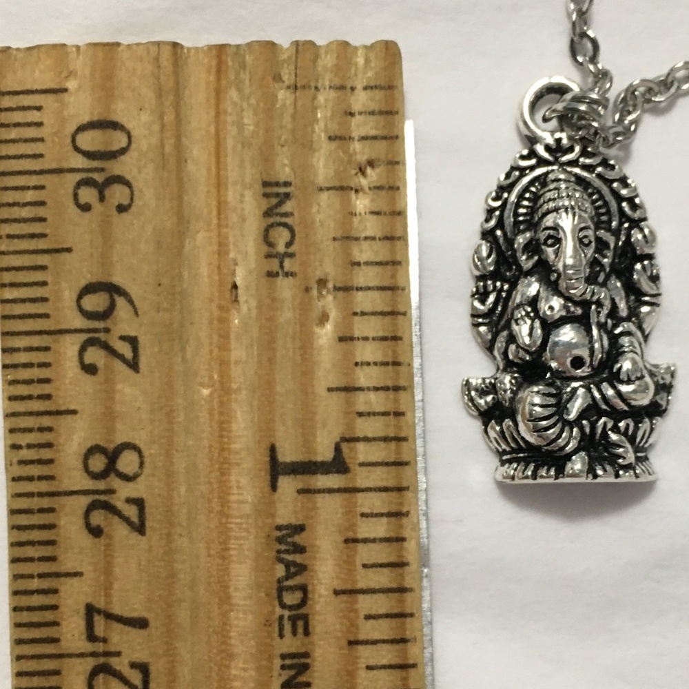 “Lucky Ganesh” Silver Hindu Elephant God Handmade 2-Layer Adjustable Necklace - Picture 12 of 15